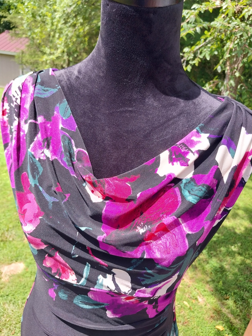Lauren Ralph Lauren Black Midi Dress with Pink & Purple Floral Print - Picture 5 of 7